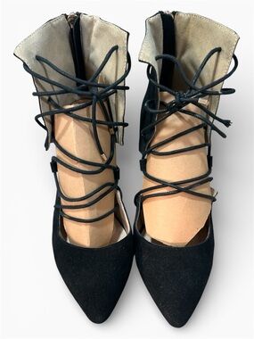 Avon Mark Black Lace-Up Pointed Toe Heels